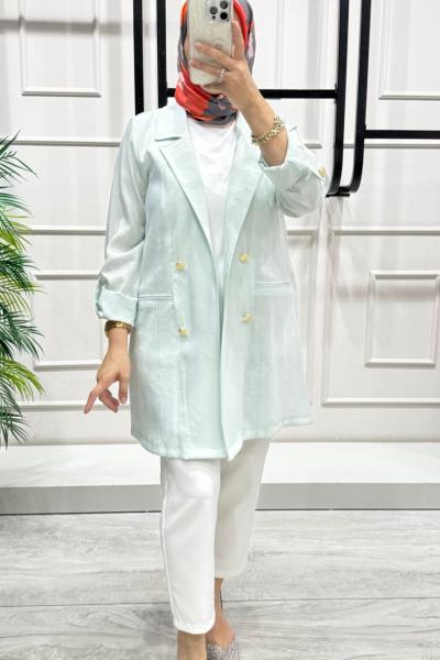 İpek Kupra Kumaş Ceket  Mint Yeşili