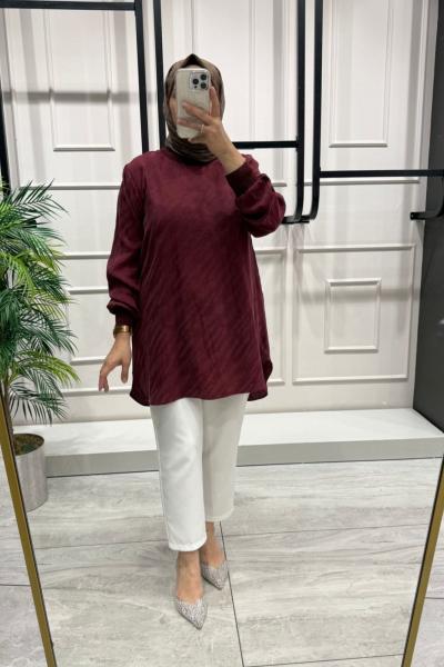 Desenli İpek Kupra Tunik Bordo