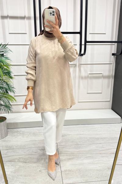 Desenli İpek Kupra Tunik Bej