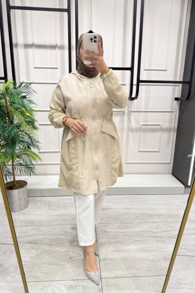 File Detaylı Çilek Kumaş Kap Bej