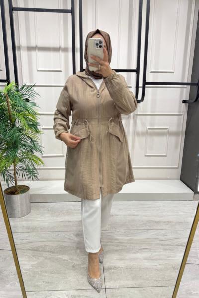 File Detaylı Çilek Kumaş Kap Koyu Vizon