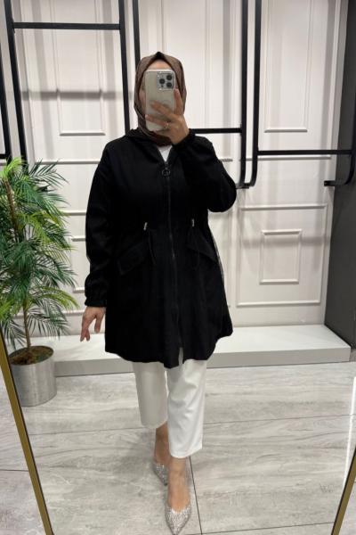 File Detaylı Çilek Kumaş Kap Siyah