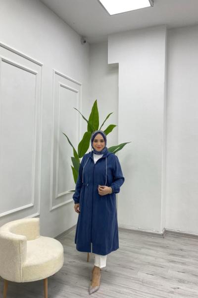 Uzun Boy İpek Kupra Kap Lacivert