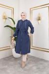 Uzun Boy İpek Kupra Kap Lacivert