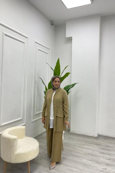 İpek Cupra Fermuarlı Ceket olive yeşili