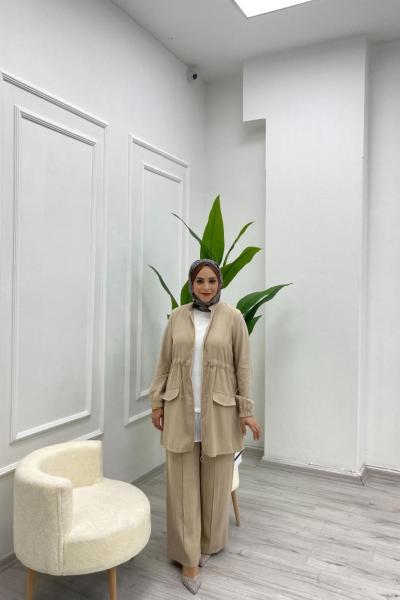 İpek Cupra Fermuarlı Ceket Bej