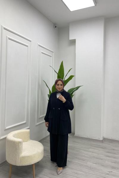 İpek Cupra Fermuarlı Ceket Siyah