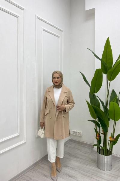 Yazlık İnce Ceket Süs Cepli Düğme Detaylı Bej