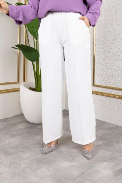 İthal Double Kumaş Bol Kesim Pantolon Beyaz