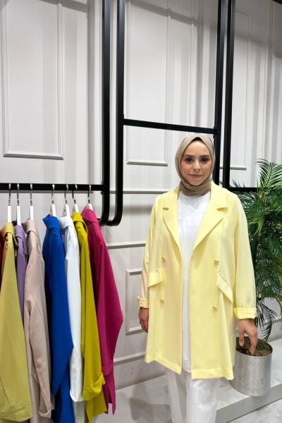 Yazlık İnce Ceket Süs Cepli Düğme Detaylı Sarı