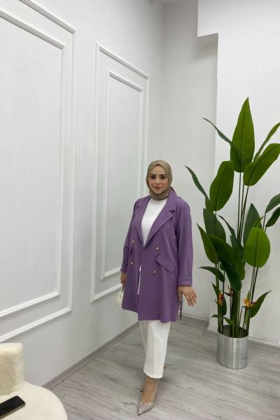Yazlık İnce Ceket Süs Cepli Düğme Detaylı Lila