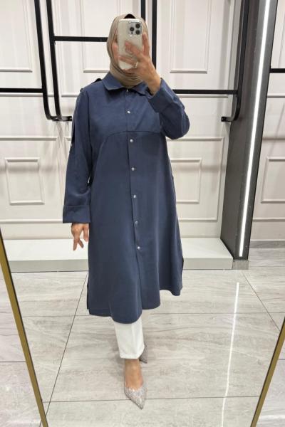 İpek Kupradan Uzun Boy Rahat Ceket Lacivert