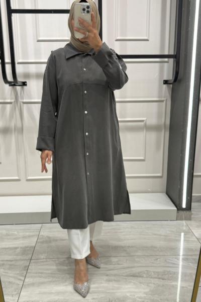 İpek Kupradan Uzun Boy Rahat Ceket Gri