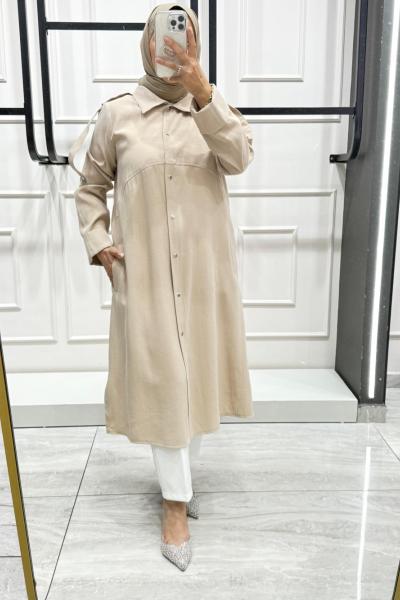 İpek Kupradan Uzun Boy Rahat Ceket Bej