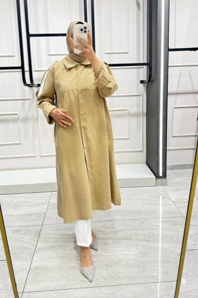 İpek Kupradan Uzun Boy Rahat Ceket olive yeşili