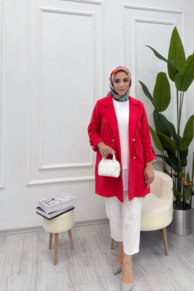 İpek Kupra Kumaş Ceket  Nar