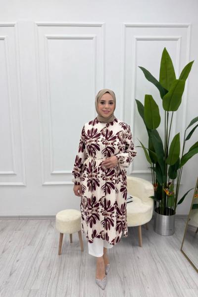 Uzun Desenli Tunik Bordo