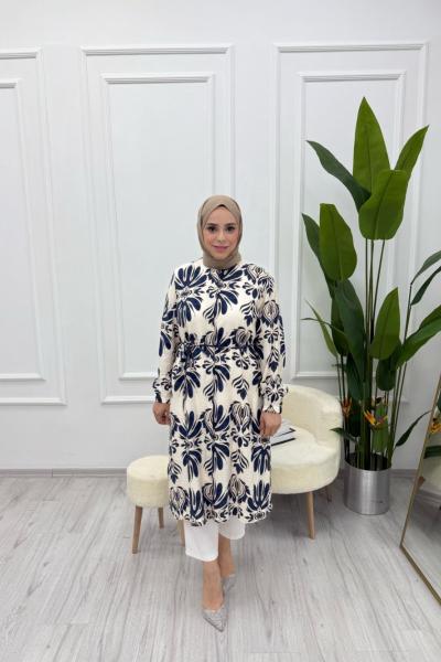 Uzun Desenli Tunik Lacivert