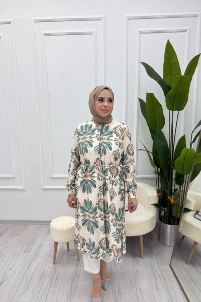 Uzun Desenli Tunik Su Yeşili