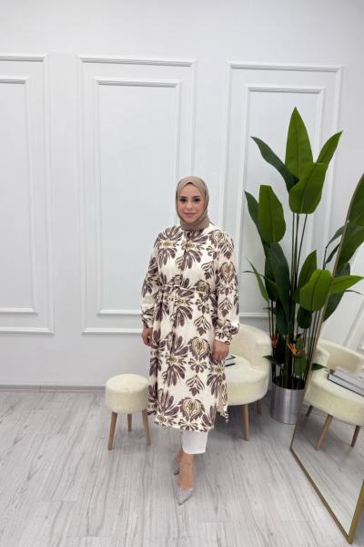 Uzun Desenli Tunik Mor