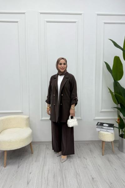 İpek Kupra Kumaş Ceket  Kahverengi