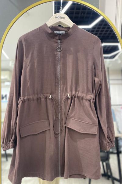 İpek Cupra Fermuarlı Ceket Kahverengi