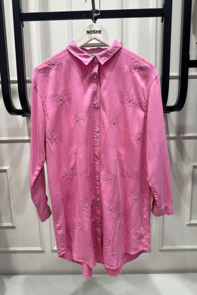 ÇİÇEKLİ TENSEL GÖMLEK  Pembe