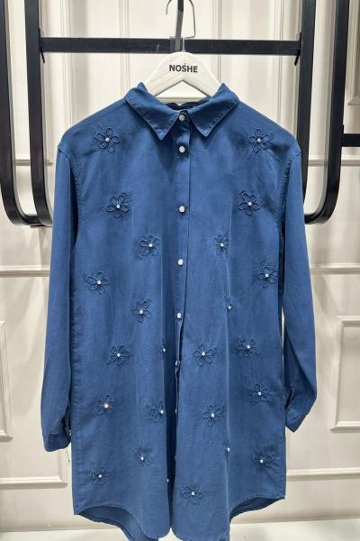 ÇİÇEKLİ TENSEL GÖMLEK  Lacivert