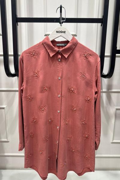 ÇİÇEKLİ TENSEL GÖMLEK  Somon