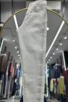 Şerit Taşlı Likralı Kot Pantolon Beyaz