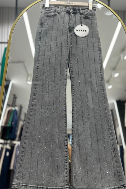 Likralı Taşlı Kot Pantolon  Gri