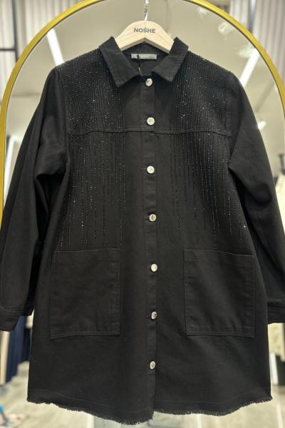 Parıltılı Kot Ceket Siyah