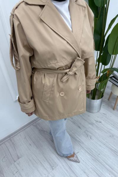 Bağlamalı Trenç Kot  Vizon