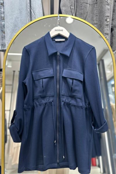 Stopper Detaylı Cepli Oyşo Kumaş Kap Lacivert