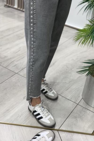 Zımba Detaylı Likralı Kot Pantolon Gri