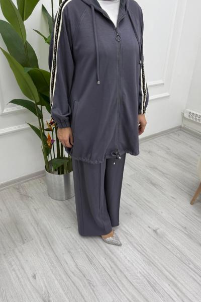 Örgü Kollu Şık Takım Gri