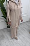 Örgü Kollu Şık Takım Bej
