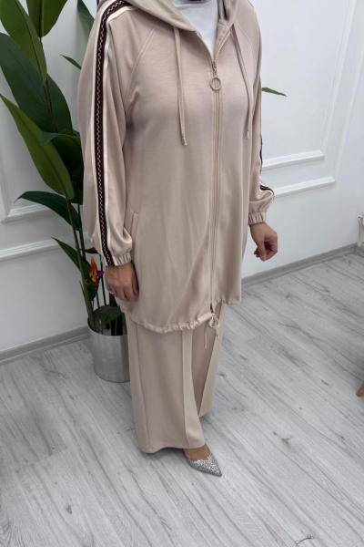 Örgü Kollu Şık Takım Bej