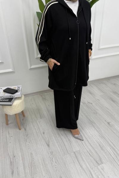 Örgü Kollu Şık Takım Siyah