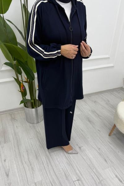 Örgü Kollu Şık Takım Lacivert