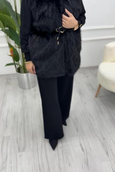 Kemer Detaylı Kürk yelek  Siyah