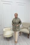 Etnik Desenli Kapitone Ceket Yeşil