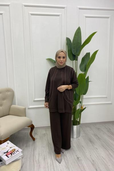 Zincir Detaylı Oysho Kumaş Takım Kahverengi