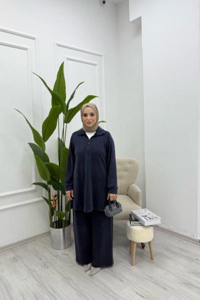 Yarım Fermuarlı Oysho Kumaş İkili Takım Lacivert