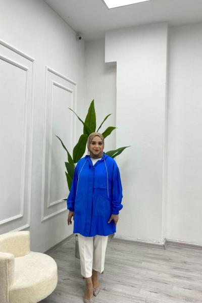 Simli Kordonlu Çilek Kumaş Kap Saks Mavisi