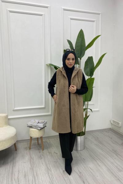 Uzun Angora Yelek  Sütlü Kahve