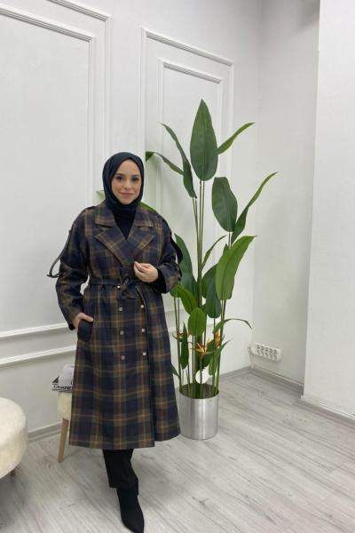 Renkli Trençkot  Gri Melanj Pembe