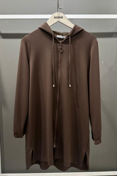 Kapüşon Detaylı Fermuarlı Ceket Kahverengi