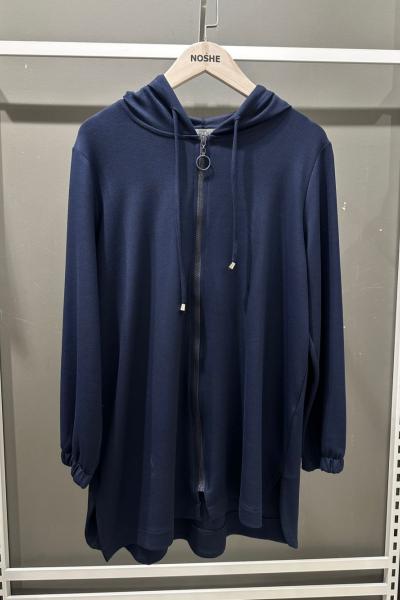 Kapüşon Detaylı Fermuarlı Ceket Lacivert