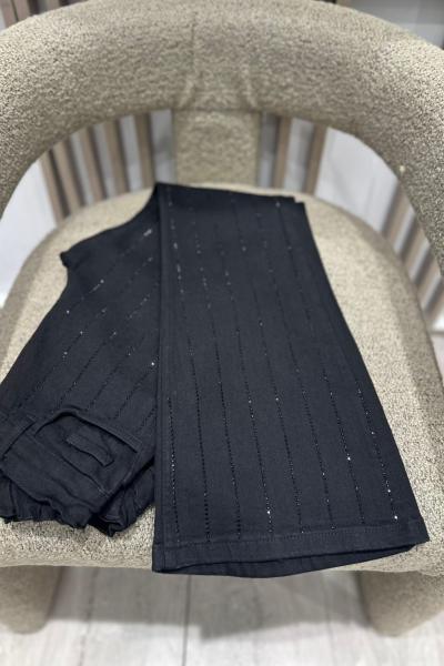 Likralı Taşlı Kot Pantolon  Siyah